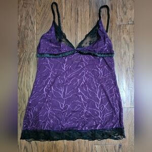 Purple Lace Trim Satin Cami Babydoll Lingerie